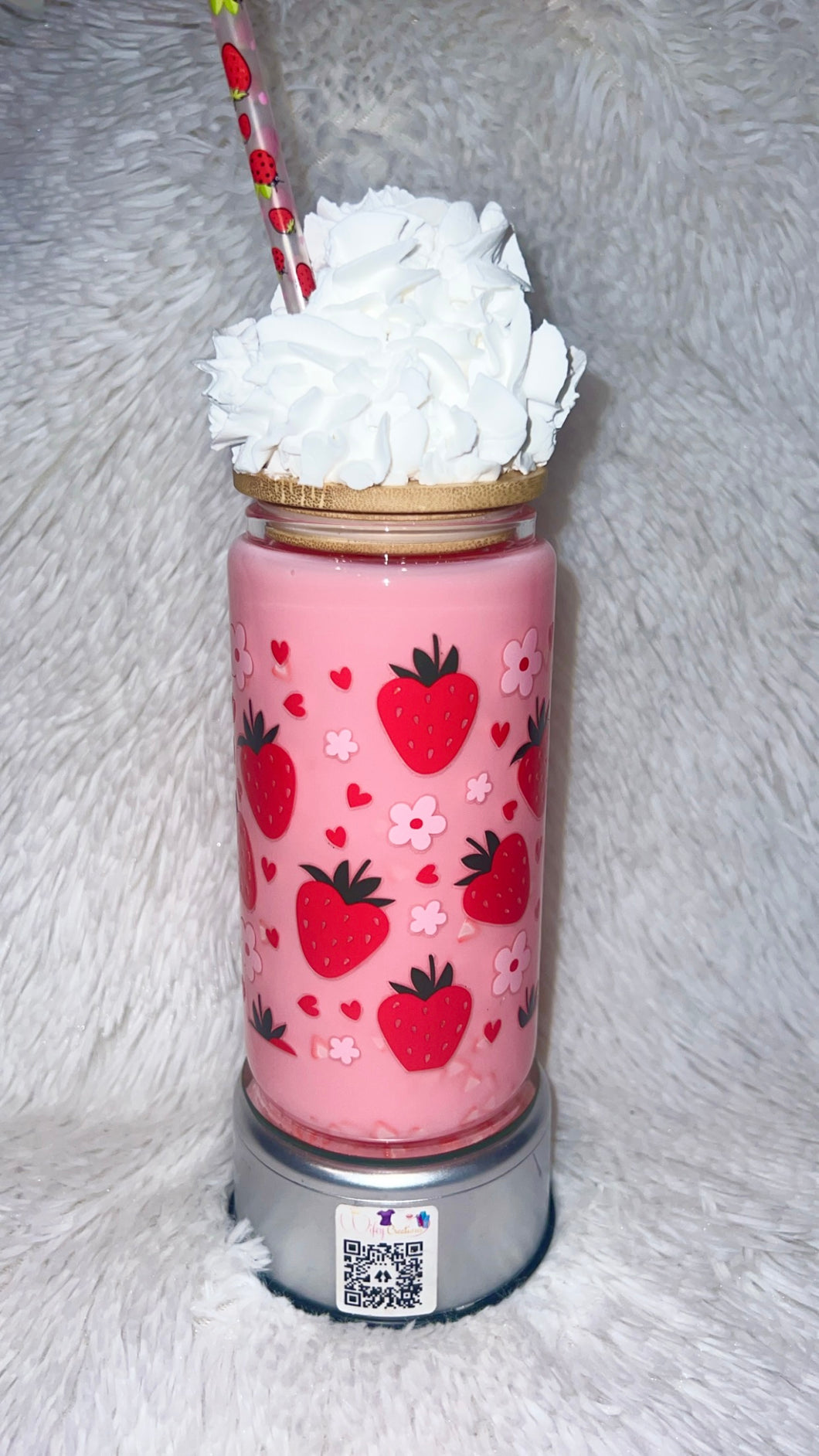 Strawberry whip cream glass snow globe cup