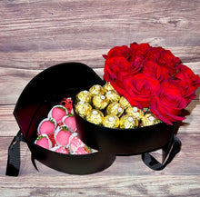 Load image into Gallery viewer, Double layer flower box with rose, chocolate and strawberries
